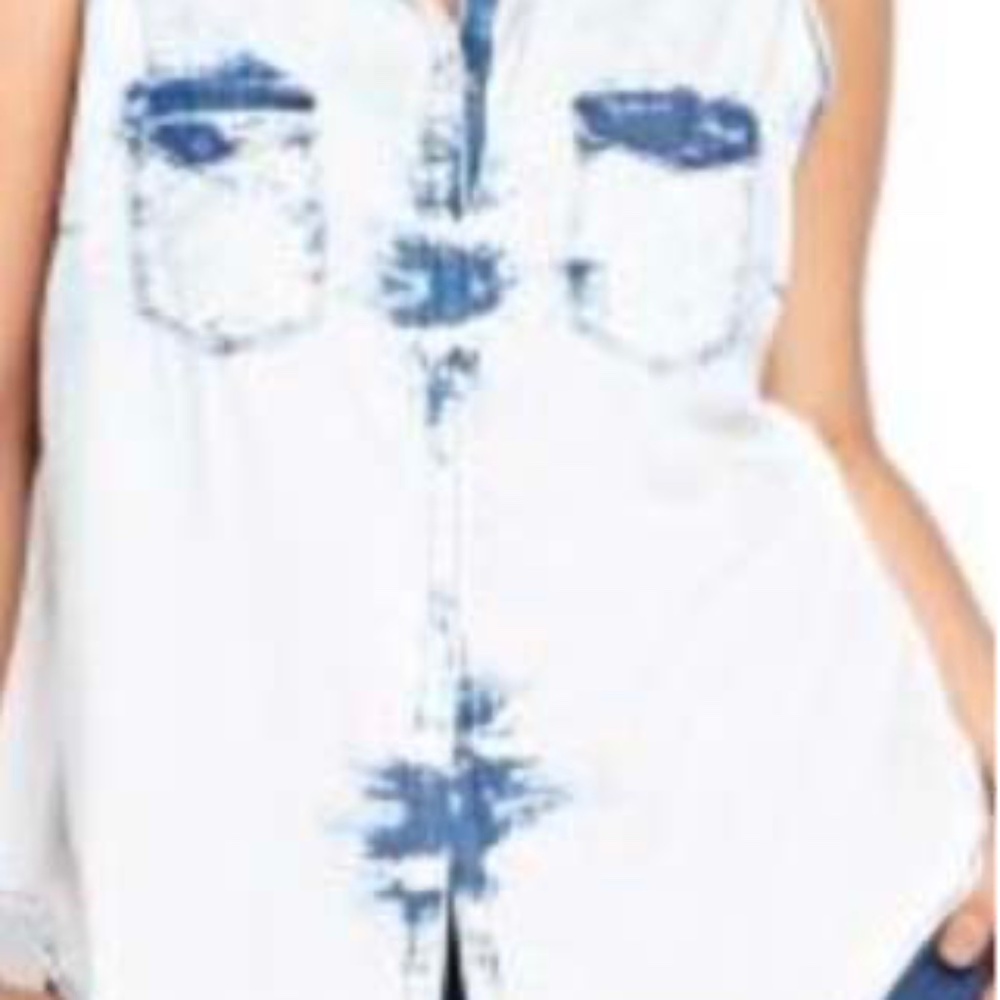 DENIM BLOUSE, COLOUR: BLEACHED WASH, SIZE 24, SLEEVELESS, COTTON BAMBOO VISCOSE,